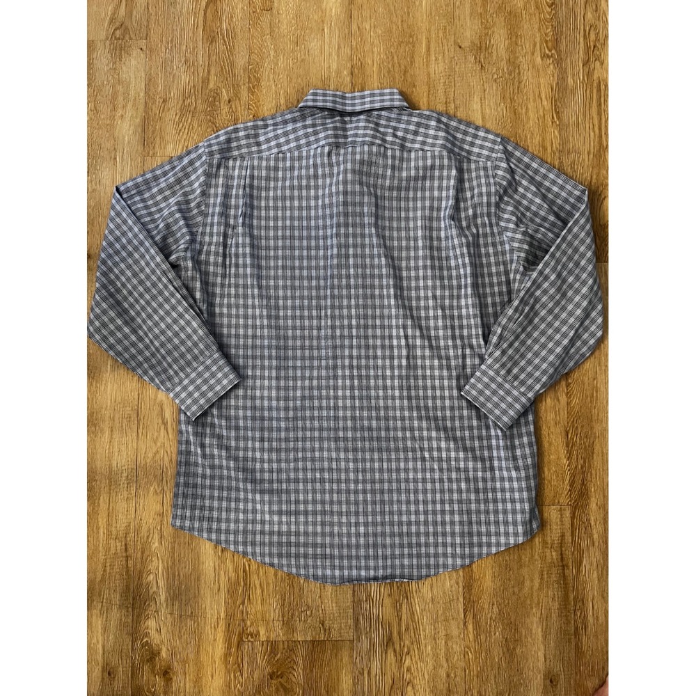 Nordstrom Smartcare Mens Trim Fit Plaid Button Down Shirt Blue Grey 17.5 32-33 - Picture 4 of 7